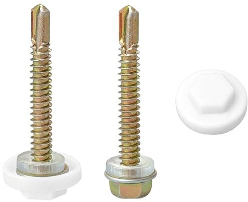 60 PCS Hex Head Self Drilling Screws with Plastic Caps, Zinc-Plated Self Tapping Screws for Securing Corrugated Metal or PVC Roof Panels (M4.8 * 40mm)