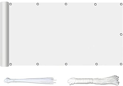 0,9 x 6,5 m Winddichter Gartenzaun für Balkon Hof und Mauer Weiß Outdoor Abdeckung mit Seil und Aluminiumösen