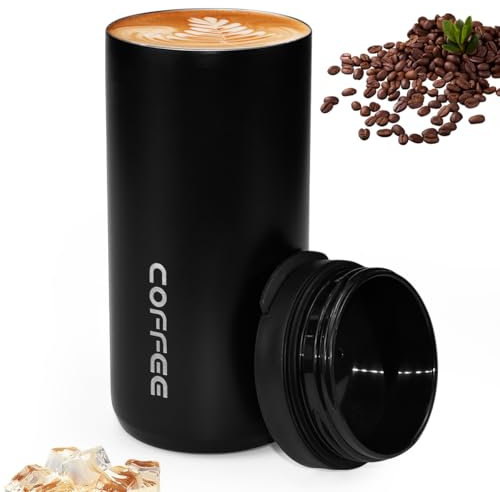 YBCCBY Mug Isotherme Café, Tasse à Café Isotherme avec Couvercle Mug Café Isotherme de Voyage Thermos Café Étanche en Acier Inox Tasse Isotherme sans BPA pour Maison Bureau Travail (400ML, Noir)