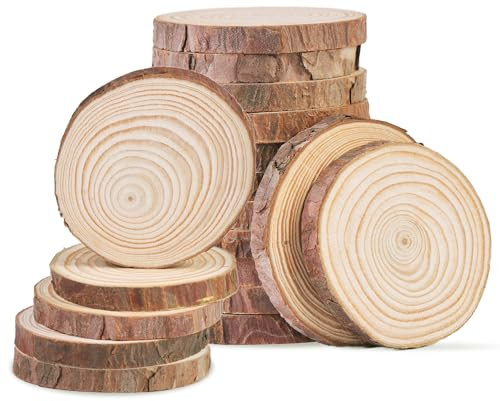 18 pcs Rondin de Bois Deco 7-8cm sans Trou, Craft Disque Rondelles Bois Naturel Brut, pour Decoration Pyrogravure,Artisanat et Décoration de Noël et Mariage