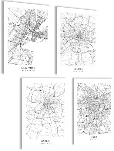 mojoliving Bilder schwarz weiß Bilder New York Bild Poster schwarz-weiß New York Wandbild New York Taxi Bilder Skyline New York Poster (Citymap NY BER LDN PAR)