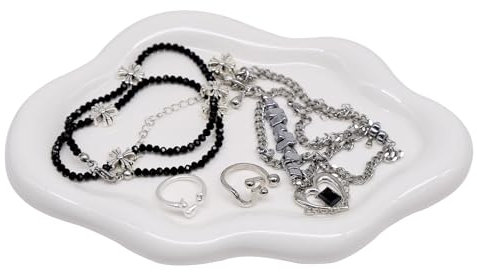JJYHEHOT Plateau à Bijoux en Céramique, Plateau à Bijoux Nuage, Organiseur de Bijoux, Bol à Bijoux Petit Plateau de Clés, Assiette Bijoux pour Colliers, Bagues, Plateau de Clés, Cadeaux pour Femmes