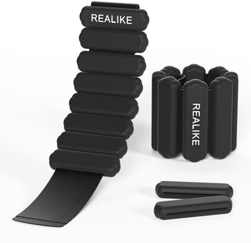 REALIKE Ankle Weights for Women Wrist Leg Adjustable Weighted Wristband for Pilates Yoga Walking Aerobics 2 Pieces in Set 1lb(453.5g) Per Piece (Schwarz)