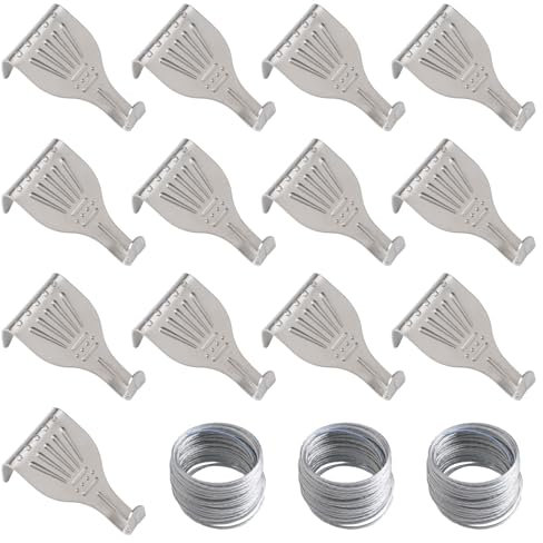 UFURMATE Picture Hanging Kit 13Pcs Picture Rail Hooks with 3 Rolls 3M Picture Wires Silver Picture Rail Hanging Hooks Picture Display Hanging System Accessories for Wall Picture, Exhibition