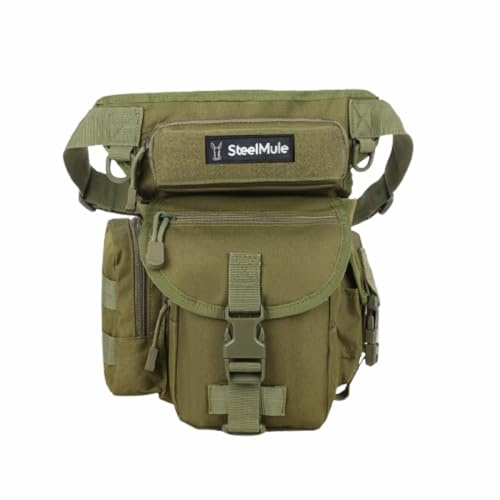 Steel Mule Bauchtasche für Motorrad, taktisch, Militär, wasserdicht, multifunktional, Beintasche mit verstellbaren Trägern, olivgrün, Eine Größe passt allen, Taktische Gürteltasche für Hüften und