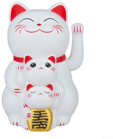 Animé à énergie solaire en forme de chat agitant pour embellir votre bureau avec porte-bonheur (blanc)