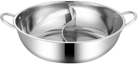 Reinscer Acero inoxidable doble divided doble hot pot olla compatible con cocina de gas, cocina , utensilios de cocina, olla de sopa, duradera, fácil instalación, fácil de usar, 32 cm