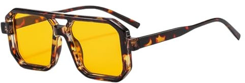 qinqilanqi-S Vintage Square Double Bridge Sonnenbrille Männer Frauen 70er Jahre flach Sonnenbrille Retro Pilotbrille (Leopard/Orange)