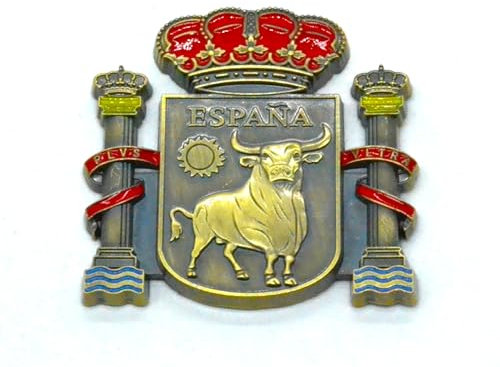 3D imán de Nevera Metal. 7cm x 7cm torro, Bandera, bailaora de Flamenco español. Bandera de españa Vestido de Lunares con Figura de pericón. Abanico sevillana
