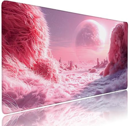 Tapis de Souris XXL Rose sous Main Bureau Gaming Accessoire Clavier Mouse Pad Rêve Etendu Large Tapis Gaming 1400x600x3mm Protection Bureau avec Base en Caoutchouc, Bords Surpiqué Antidérapant d-267