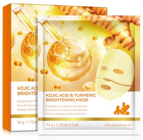 Kojic Acid Turmeric Brightening Mask - Maschera al collagene per il Viso, Rassodante e Idratante, Affinamento dei Pori, Trattamento Delle Rughe, Uniforma il Tono Della Pelle, 4pcs
