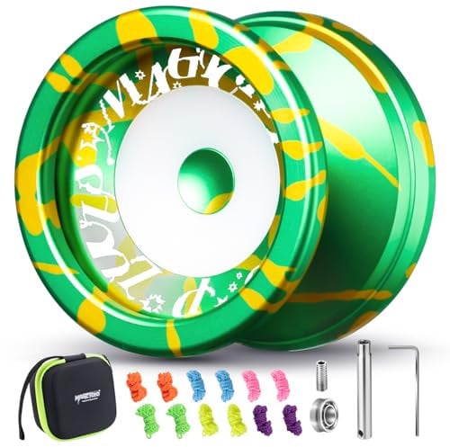 MAGICYOYO Profi JoJo V6S Locus, Responsive JoJo mit Leerlauf und Kugellager, Trick Jo Jo für Kinder und Anfänger, Doppelzweck Neospin Yoyo Spielzeug, mit 12 Saiten, Lagersatz, Gehäuse (Grün Gelb)