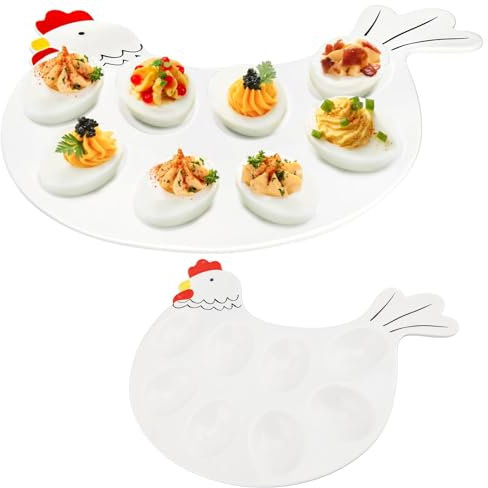 Zhangpu 8 Vassoio del piatto di uova sode della griglia, pollo carino a forma di Piatto di ceramica Uova di servizio Vassoio Catering per uova sode diavolo