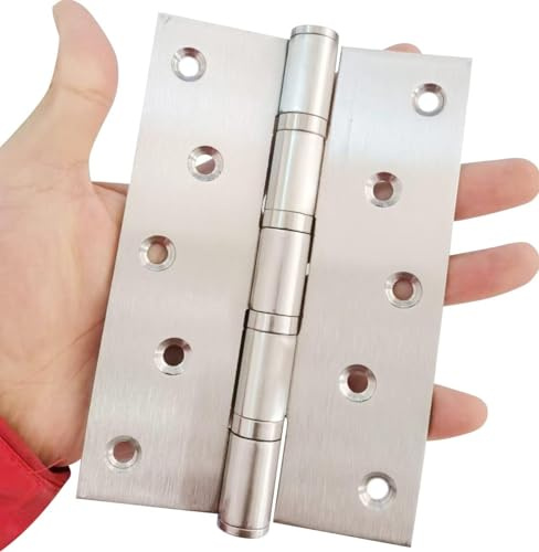 Heavy Duty Stainless Steel Ball Bearing Door Hinges, 5 Inch, for Interior & Exterior Doors, Square Corners, 2 Pack with Mounting Hardware