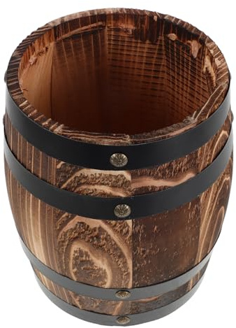 FIXOSHEE Vintage Holzfass Besteckhalter Retro Karbonisiertes Eichenholz Multifunktionaler Besteck und Löffelorganizer Platzsparender Utensilienbehälter für Küchen und Esstischaufbewahrung