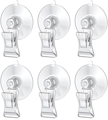 FrostyFlair Clips de Ventosa, 6 Piezas de Ganchos de succión para Ventanas y acuarios, ventosas con Clips para Plantas y Soportes de Alimentos, Clips de Ventosa para Acuario para alimentación de