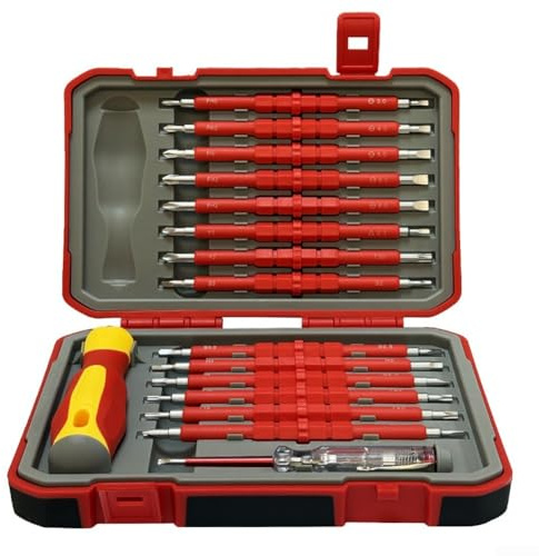 Isoliertes Schraubendreher-Set 29-teilig, Magnetisierte Werkzeuge aus Chrom-Vanadium-Stahl, für Elektriker, Reparieren Reparaturen Computern und Haushaltsgeräten