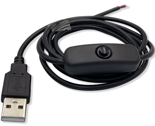 weisuansz 2pcs USB Male To DC 2 Pin Wire Push Button Switch Conversion Cable Cord with On/Off Power Switch Cable for 5V PC Car Charger USB Power Supply for LED Strip Fan Motor 1.5m (Black)
