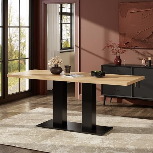 Worletty Mesa de cocina, mesa de comedor extensible, mesa para comedor, 140/180 x 70 cm, adecuada para 6-8 personas, forma rectangular, mesa engrosada, estilo simple, cocina, salón (natural)