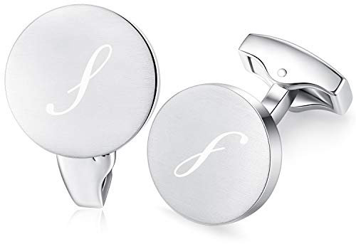 Honey Bear Briefe Initialen Buchstabe manschettenknöpfe Herren Edelstahl Hochzeit Cufflinks Manschettenknopf Gebürstetes Silber (S)