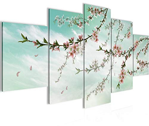 Runa Art - Quadri Sakura Fiori 200 x 100 cm 5 Pezzi XXL Decorazione Murale Design Fiore Di Ciliegio 020051b
