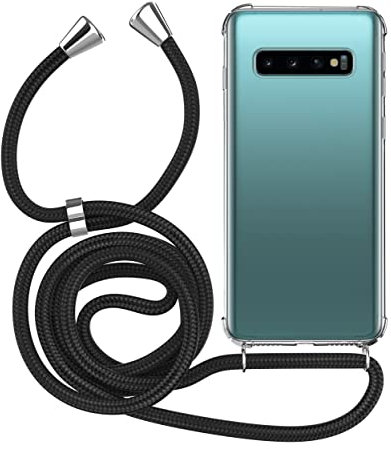 MyGadget Coque Cordon pour Samsung Galaxy S10 - Cover Bumper Silicone Transparent avec Collier - Case Tour de Cou - Protection Anti Choc - Lanière Noir
