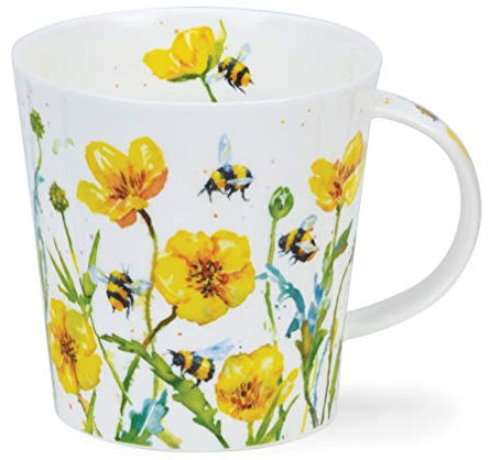 Dunoon Tasse aus feinem Porzellan Cairngorm Form Busy Bees Muster 480 ml spülmaschinenfest Buttercup