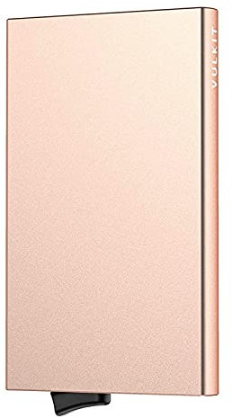 VULKIT Porte Carte Homme ou Femme Porte Carte Bancaire Metallique Automatique Pop Up Porte-Cartes de Crédit Homme RFID Blocage pour 5 Cartes Champagne