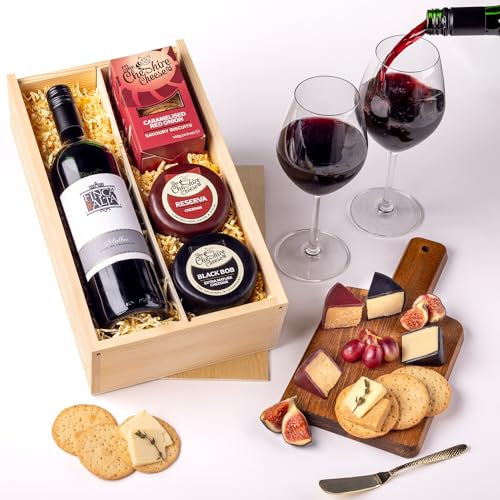 Cheshire Cheese Company | Duo of Cheese and Wine Gift Box – The Perfect Night In | Award Winning 2 Cheeses, 1 Biscuits & Red Wine Gift Set in Presentation Box | Luxury Food Hamper for Birthdays & more