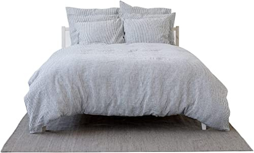 My Linen Home | 100% Stonewashed Leinen Bettwäsche Set | Single Set | 135x200 cm - 1 Deckenbezug | 1 Kissenbezug 80x80 cm | Streifen