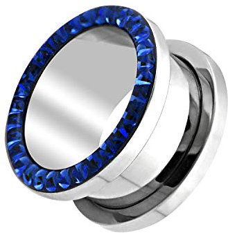 Piercingfaktor Flesh Tunnel Ohr Plug Piercing Creole Ohrring Ohrpiercing Tribal mit vielen Glitzer Kristallen Ferido Epoxy 6mm Blau