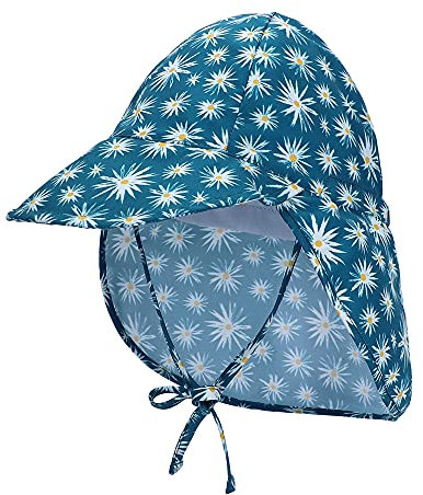 LACOFIA Baby Sonnenhut mit Bindebändern und Nackenschutz Kinder Strand Mützen Kleinkind Sommer Visier Cap Sonnenblume 2-5 Jahre