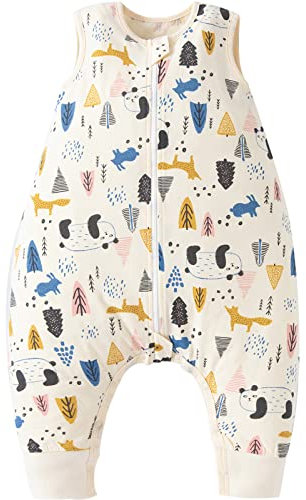 Duomiaomiao Schlafsack mit füßen, Sommerschlafsack mit füßen,100% Musselin Schlafsack Baby,Sommerschlafsack Baby 0.5 tog mit Doppelreißverschluss, schweißableitend und atmungsaktiv