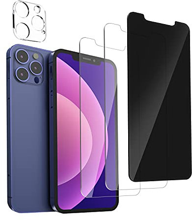 Film en verre trempé HD transparent, film de protection anti-voyeur, convient à l’iPhone 12/12 Pro 【6,1 pouces】, protecteur d’écran de confidentialité, avec protecteur d’objectif de caméra, 4 packs