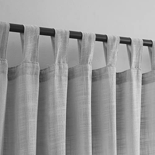 VOILYBIRD Leinen-Vorhänge, halb-transparent, mit Schlaufen, filtern Licht, elegant, für Wohnzimmer, 132 x 244 cm (B x L), 2 Stück, grau