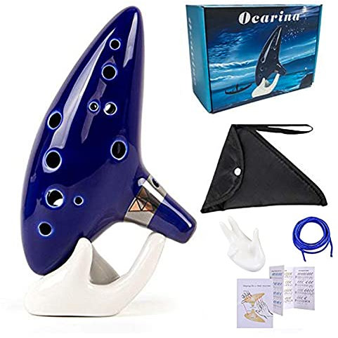 Veool Ocarina, Legend of Zelda Ocarina 12 Trous Céramique Alto C Instrument de Musique, légende de Zelda Bleu avec boîte cadeau, support et sac de protection, un Cadeau de Noël