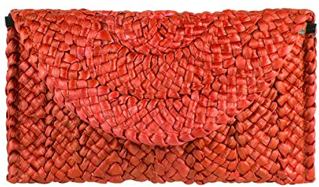 Freie Liebe Straw Clutch Purses for Women Summer Beach Bags Envelope Woven Clutch Handbags, Red, L