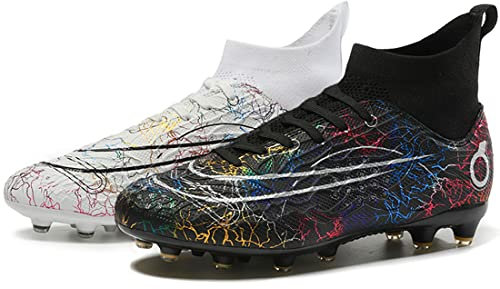 PiDaGlobal Fußballschuhe Herren Professionelle Kinder High Top Kunstrasen Fussballschuhe Stollenschuhe Kickschuhe Jugendliche Athletics Trainingsschuhe Outdoor Sportschuhe 40EU Schwarz 1 Weiß 1