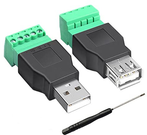 BRIEFCEC2 Stück USB 2.0 Schraubanschluss USB Terinal Adapter Konverter, USB 2.0 Typ A- Stecker& Buchse zu 5-Poligen Schraubklemmen Datenübertragung (USB Adapter Stecker + Buchse)