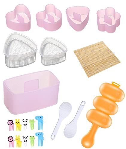 12 Stück Onigiri Form Maker Kit,Sushi Maker Set,DIY Sushi Maker Form Rice Ball Mold Shake Sushi Maker Mold,Sushi Onigiri Mold mit 1 Matten,Onigiri-Form,Sushi Zum Selber Machen, Sushi Selbst Machen Set