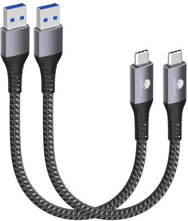 CONMDEX Type C Short Cable 10Gbps 2Pack, 30CM/0.3M USB 3.1 Gen 2 Android Auto USB C Cable, 3.1A Fast Charging Cord for Samsung Galaxy S24/S23/S22/S21 Note 20, LG V30, Google Pixel 9, Moto G Z2 Grey