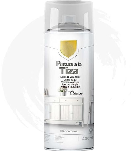 Pintura Spray 400ml a la Tiza Chalk Paint Acabado ultra Mate para Metal/Madera/Plástico (Blanco Puro,1 Bote)