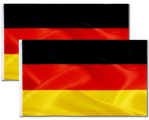ZKGYUS 2 Stück Deutschland Flagge - Deutschlandfahne 90 x 150 cm mit Messing-Ösen - Strapazierfähige Fahne für Fahnenmast - 100% Polyester