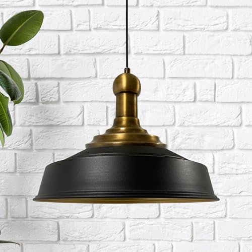 bamyum Asletl Long-Knob Hängelampe Industrial Vintage Ø41 cm, Küchenlampe Hängend Vintage, Pendelleuchte Esstisch Vintage, Hängelampe Esstisch, Wohnzimmerlampe Pendelleuchte Schwarz Metall Küchenlampe