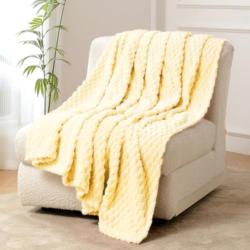 FY FIBER HOUSE Fleece-Überwurfdecke für Couch, 300 g/m², superweich, flauschig, Schoßdecke für Bürosofa, 127 x 152 cm, Hellgelb