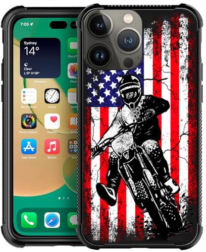 CARLOCA Kompatibel mit iPhone 13 Pro, Motocross-Flagge mit amerikanischer Flagge, ultraschutz, stoßfest, weiches Silikon, TPU, rutschfeste Rückseite für iPhone 13 Pro