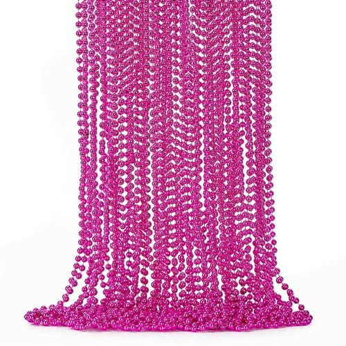Lot de 24 colliers de perles rouge rose de 83,8 cm en vrac, collier de perles de Mardi Gras en vrac, accessoires pour mariage, anniversaire, révélation du sexe, fête, événements