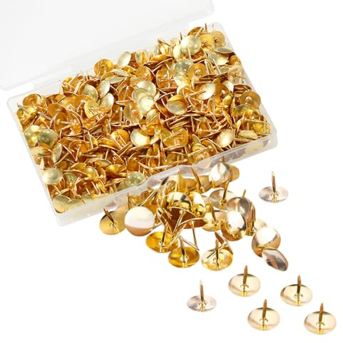 500pcs Drawing Pins, BetterJonny 9.5mm Gold Push Pins Iron Thumb Tacks Head Nail Pin Doornail for Office or DIY