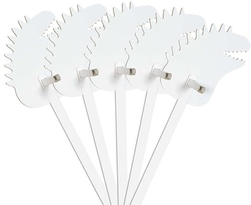 FOLDZILLA Steckenpferde Set aus Pappe 115 x 40 x 25 cm Hobbyhorse Stockpferde - Dino Stegosaurus weiß zum Bemalen und Bekleben