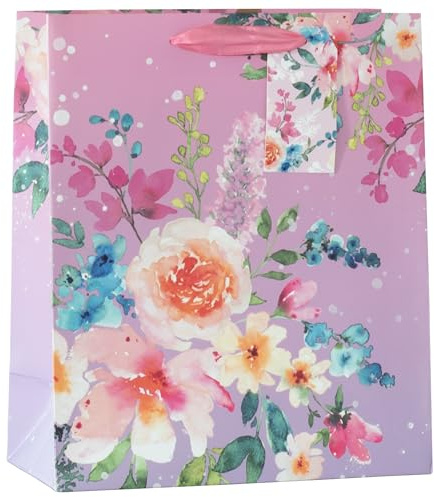 Design By Violet Summer Blooms Beautiful Floral Paper Gift Bag With Matching Gift Tag Spring Flowers Birthday Mother's Day Easter Valentines Medium
